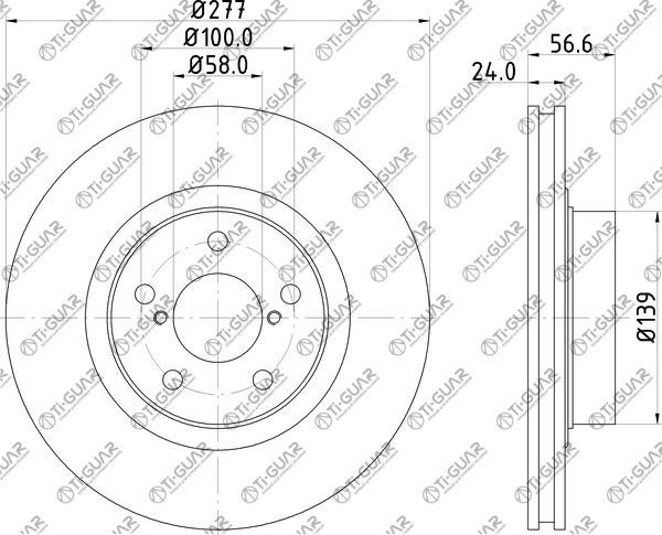 Диск тормозной TG-BDP0020 (26310-AA092-R) правый *Ti•GUAR (перфорированный)